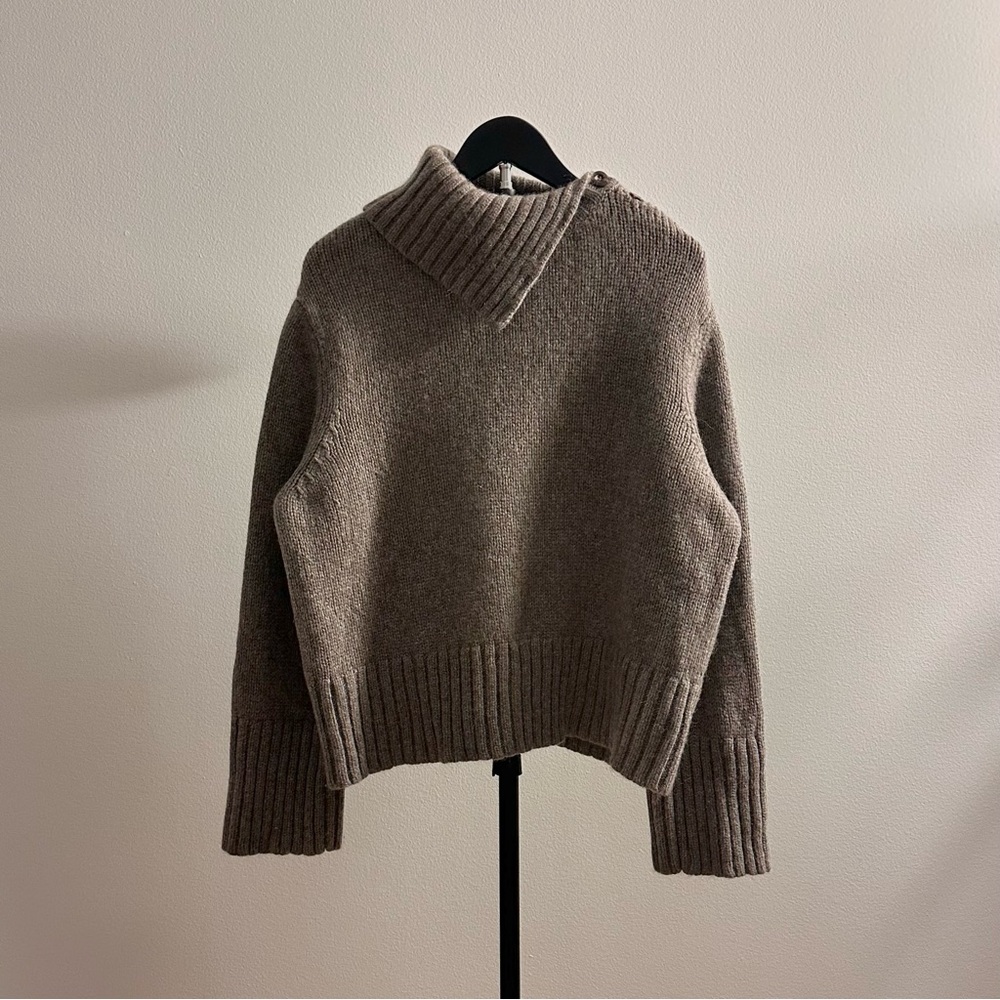 Jenni Kayne Cashmere Jackie Taupe Chunky Turtleneck/Crew Neck Sweater Size L